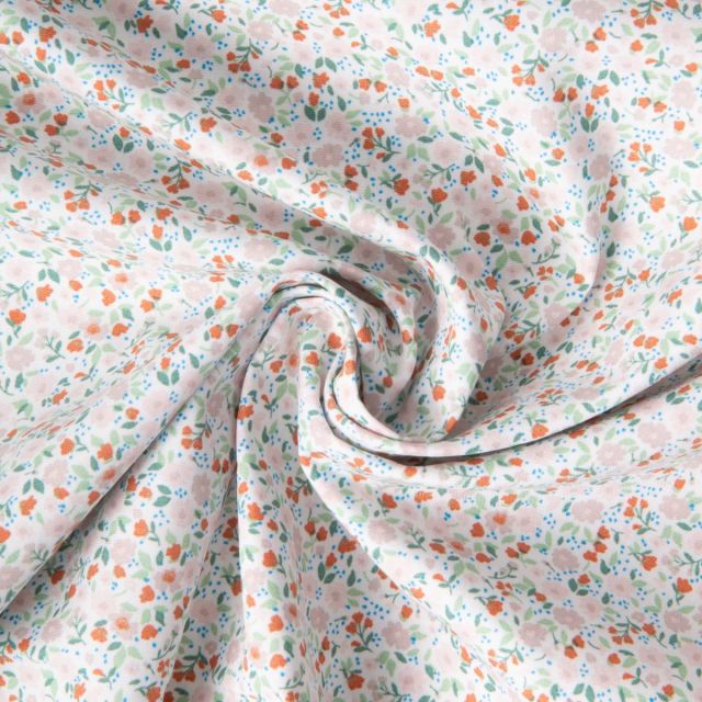 Tissu Coton imprimé Liberté floral brique rosa sur fond Blanc