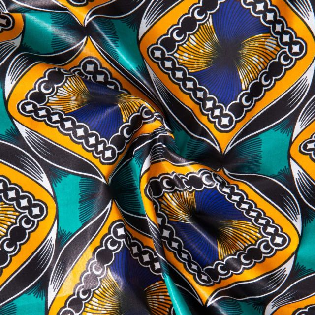 Tissu Wax africain n°624 sur fond Bleu