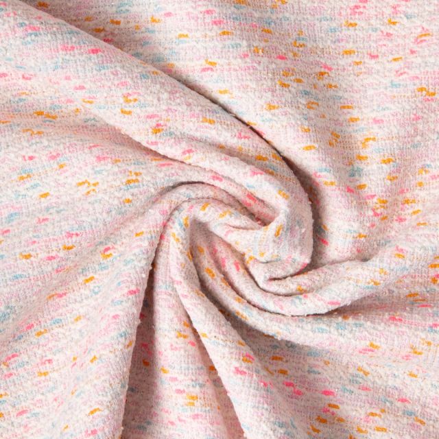 Tissu Jacquard Polycoton lurex Chanelli bleu sur fond Ecru