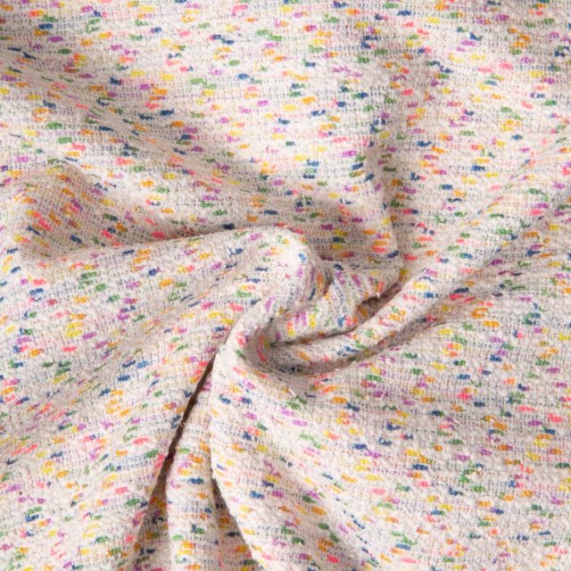 Tissu Jacquard Polycoton lurex Chanelli bleu marine sur fond Ecru