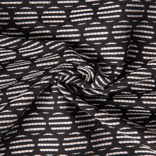 Tissu Jacquard Polycoton Pois rayés blancs sur fond Noir