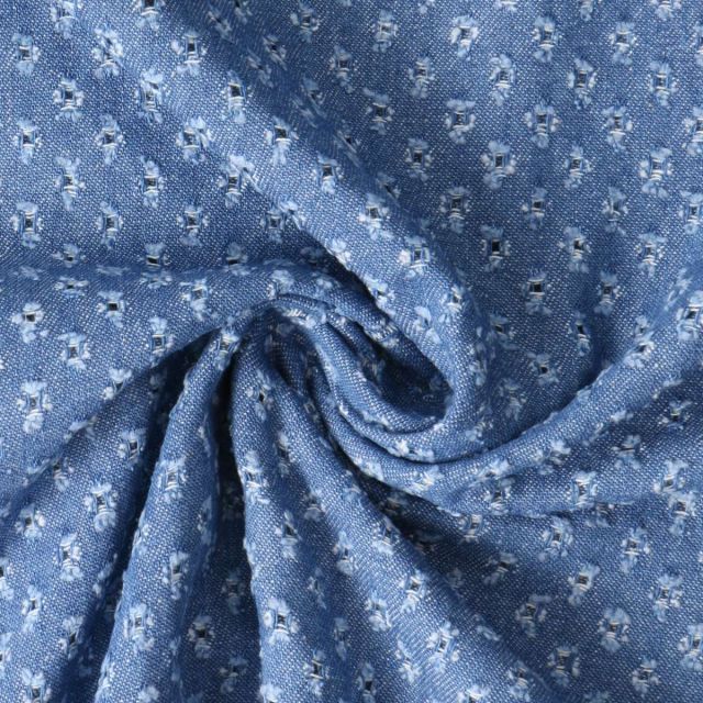 Tissu Jean Denim plumetis ajouré Bleu