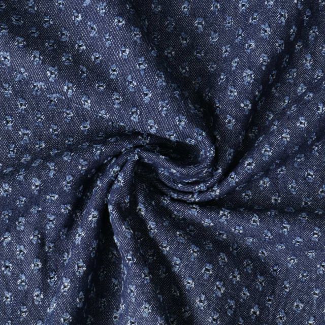 Tissu Jean Denim plumetis ajouré Bleu foncé