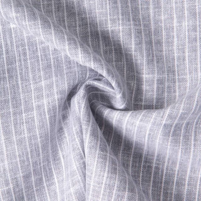 Tissu Polycoton aspect Lin rayé Bleu gris
