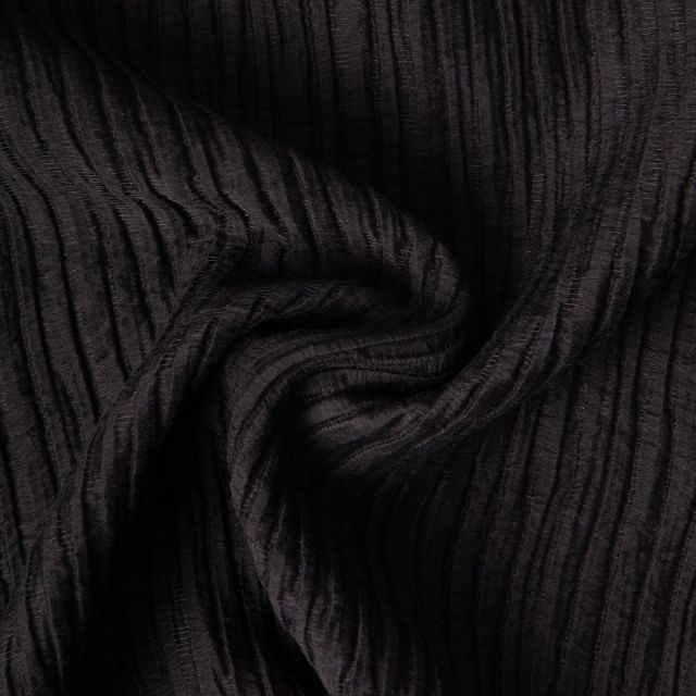 Tissu Lyocell plissé uni Noir