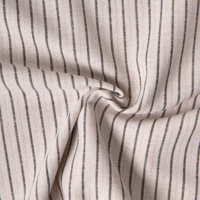 Tissu Coton Lin Viscose lurex rayures sur fond Naturel