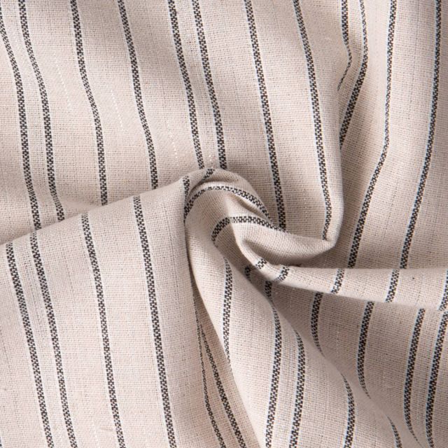 Tissu Coton Lin Viscose lurex rayé sur fond Naturel