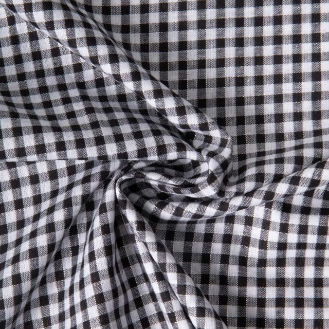 Tissu Coton Tartan Ecossais Lurex Noir sur fond Blanc