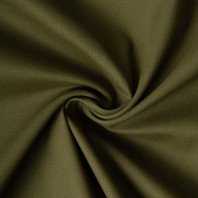 Tissu Coton Sergé légèrement extensible uni Vert kaki