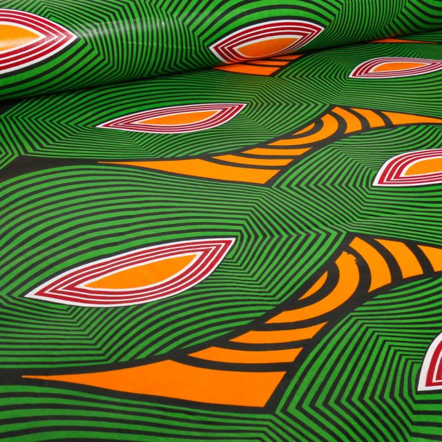 Coupon Tissu Wax africain n°  702 sur fond Vert - Coupon de 70 cm