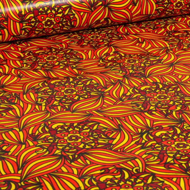 Coupon Tissu Wax africain n°  705 sur fond Orange - Coupon de 70 cm