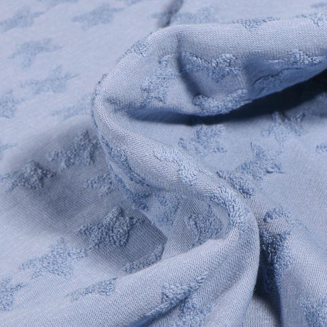 Tissu Jersey Coton Etoiles en relief Elisa Bleu