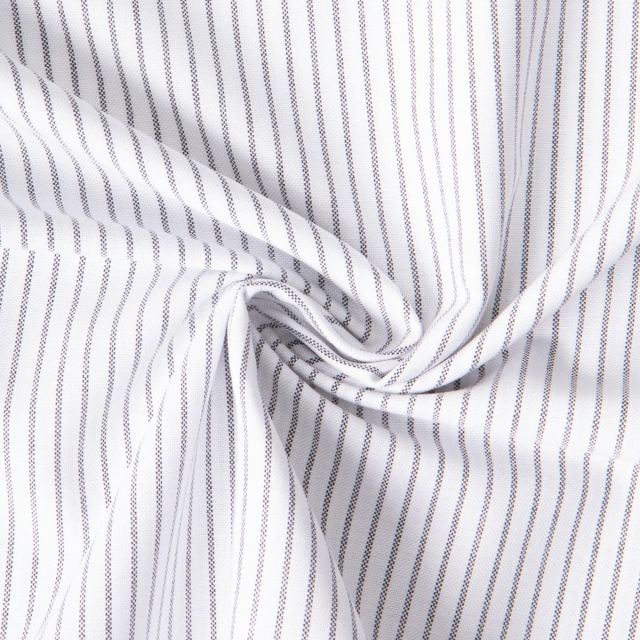 Tissu Coton aspect Lin Emy rayures Gris sur fond Blanc