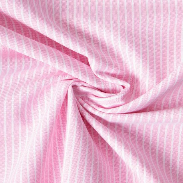 Tissu Coton aspect Lin Emy rayures Blanc sur fond Rose