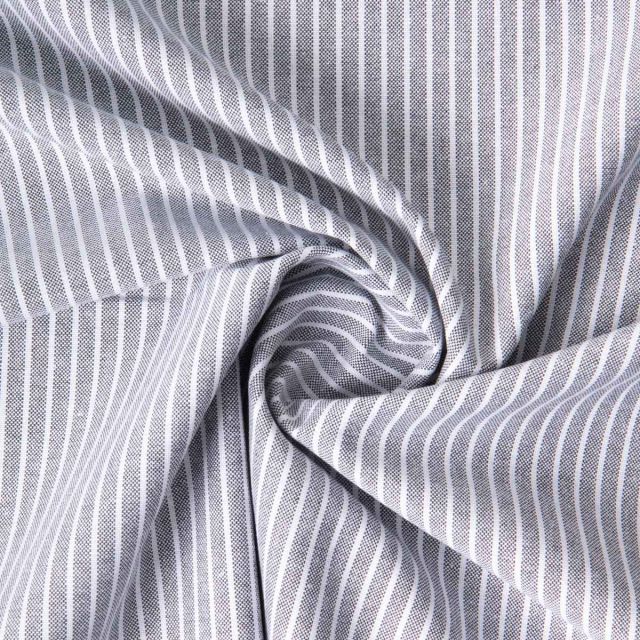 Tissu Coton aspect Lin Emy rayures Blanc sur fond Gris ardoise