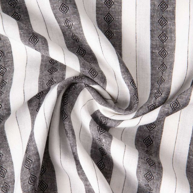 Tissu Lin Viscose Louis rayures Noir sur fond Blanc cassé