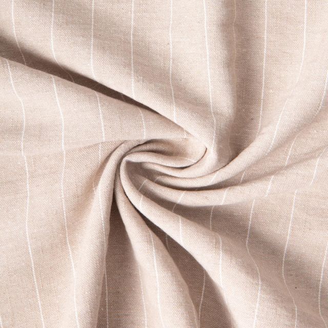 Tissu Polyviscose Lin lavé Clémence fines rayures Blanc sur fond Naturel