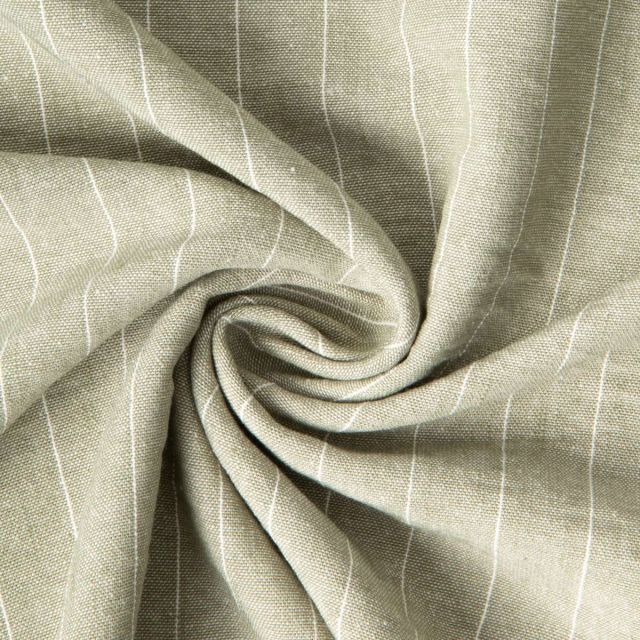 Tissu Polyviscose Lin lavé Clémence fines rayures Blanc sur fond Vert amande