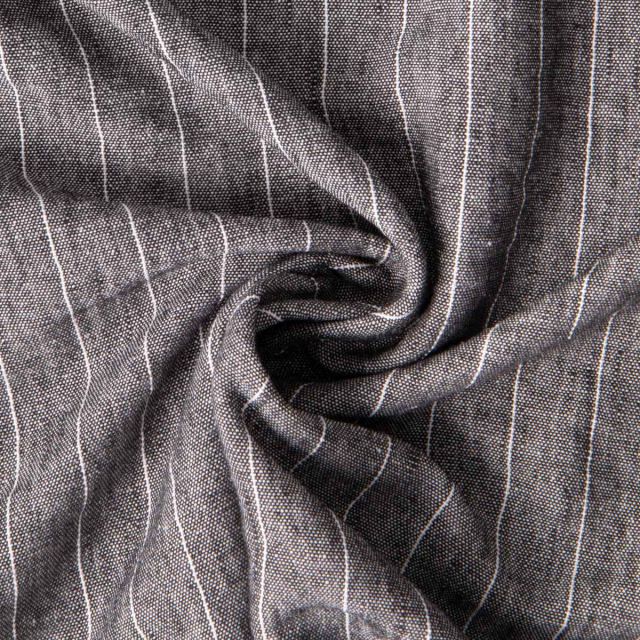 Tissu Polyviscose Lin lavé Clémence fines rayures Blanc sur fond Gris anthracite chiné