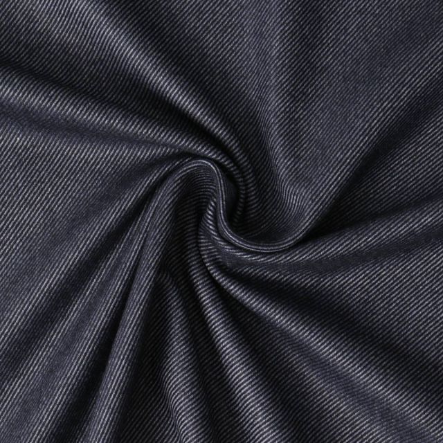 Tissu twill Bamboo et polyester recyclé rayures Noires sur fond Bleu foncé