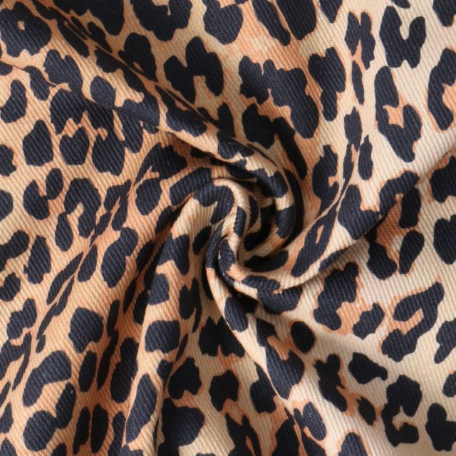 Tissu Toile Canvas Savane Chic motif léopard Noir sur fond Beige sable