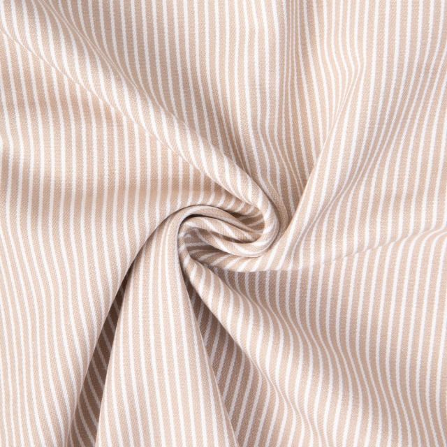 Tissu Jean Denim Coton rayé Blanc sur fond Beige