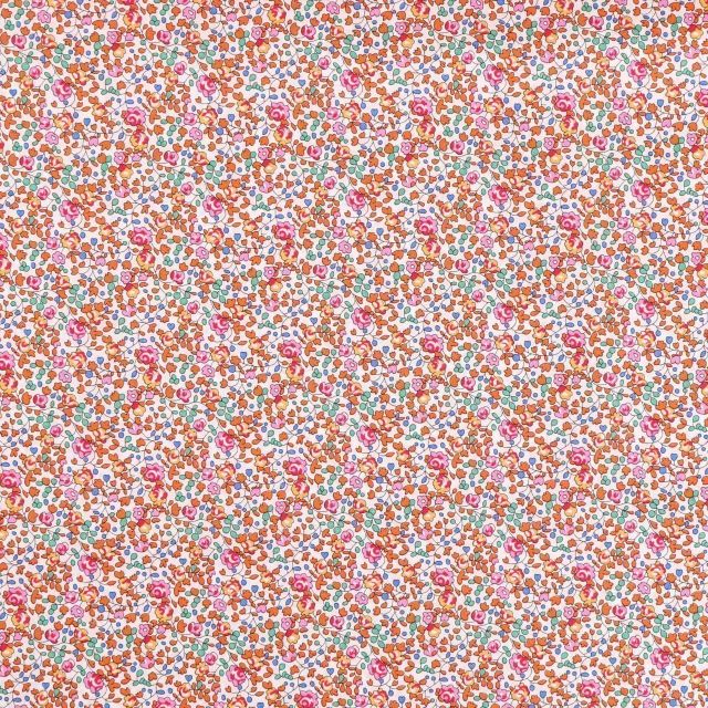 Tissu Liberty of London Eloise New 7 mm (Grande fleur orange) sur fond Rouge - Par 10 cm