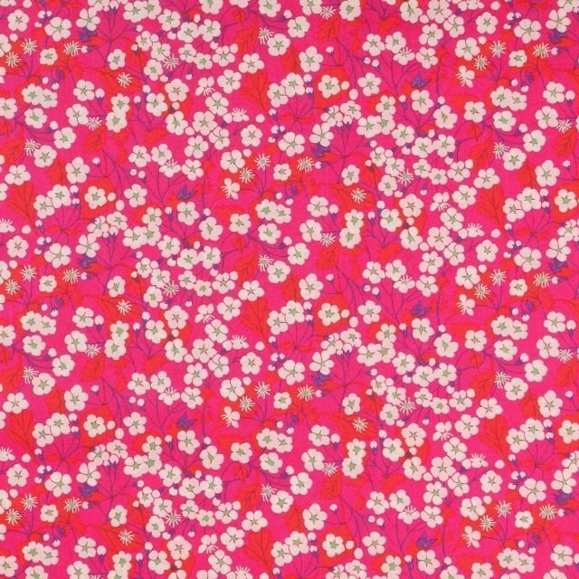 Tissu Liberty of London Mitsi Fuchsia, rouge, blanc et vert - Par 10 cm
