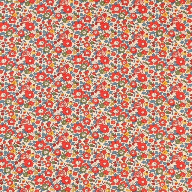 Tissu Liberty of London Betsy Ann Rouge, bleu, vert et jaune - Par 10 cm