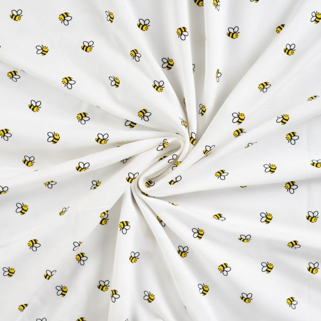 Tissu Jersey Coton imprimé Lina petites abeilles sur fond Blanc