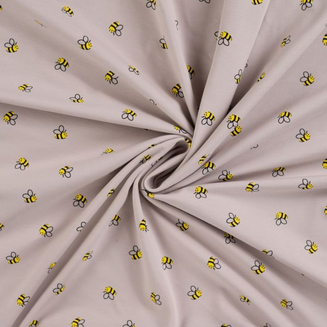 Tissu Jersey Coton imprimé Lina petites abeilles sur fond Beige nougat