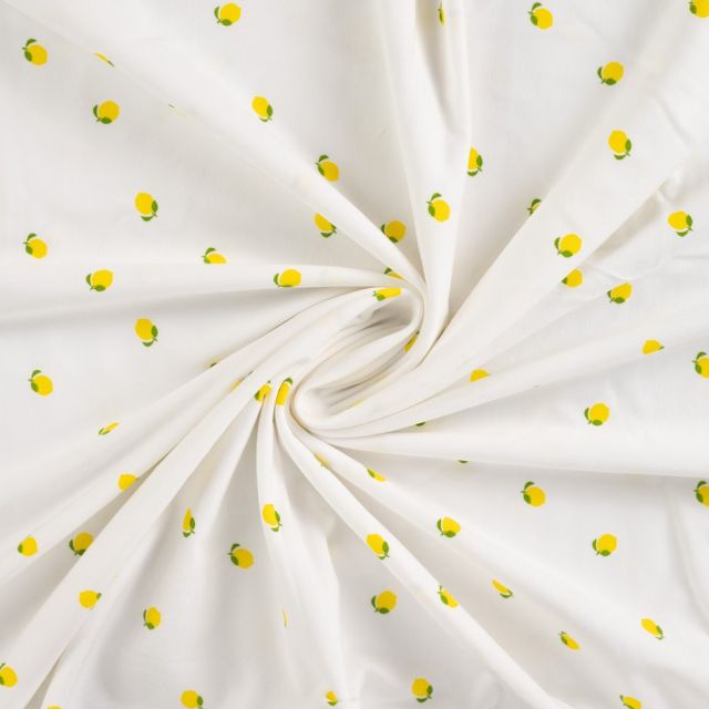 Tissu Jersey Coton imprimés Citrons jaunes sur fond Ecru