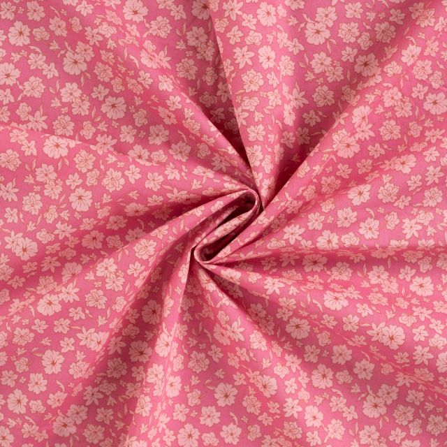 Tissu Coton imprimé Fleurs Mia sur fond Rose