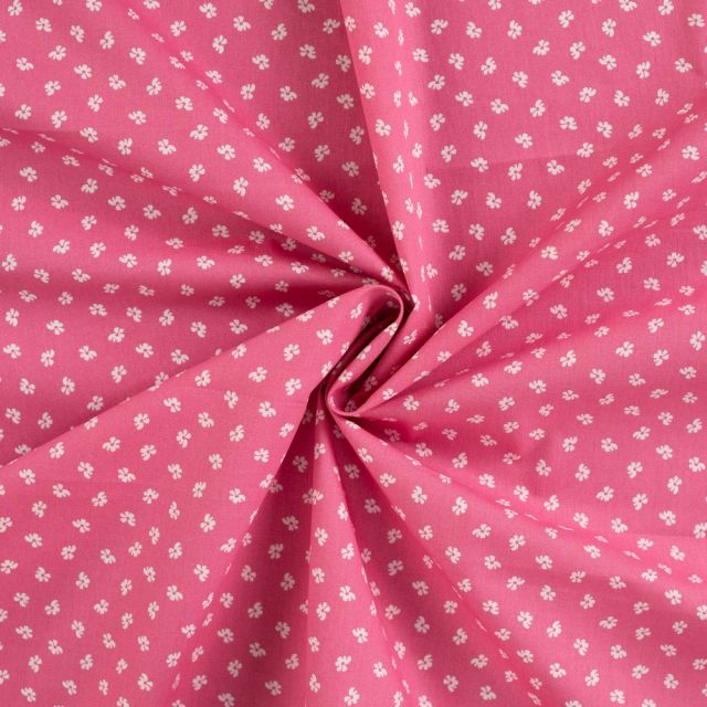 Tissu Coton imprimé Fleuris Vivi sur fond Rose