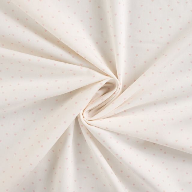 Tissu Coton imprimé Petits coeurs roses sur fond Blanc