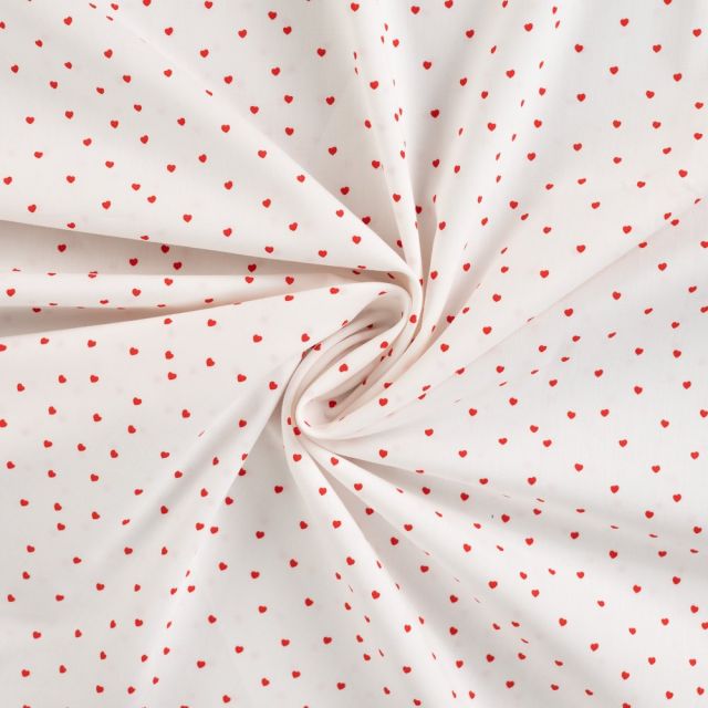 Tissu Coton imprimé Petits coeurs rouges sur fond Blanc