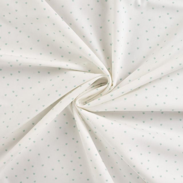 Tissu Coton imprimé Petits coeurs bleus sur fond Blanc