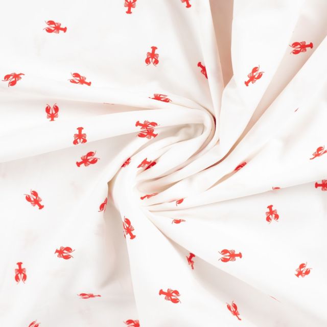 Tissu Coton imprimé Homards rouges sur fond Blanc cassé