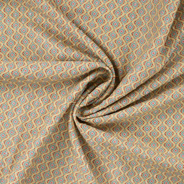Tissu Voile de Coton digital brodé Milo motif Aztèque sur fond Jaune