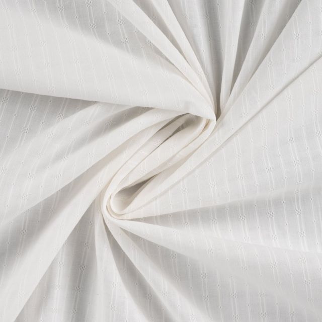 Tissu Voile de Coton brodé uni Violette broderie fine sur fond Blanc
