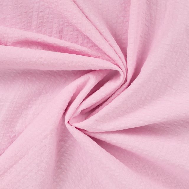 Tissu Seersucker Coton uni Rose