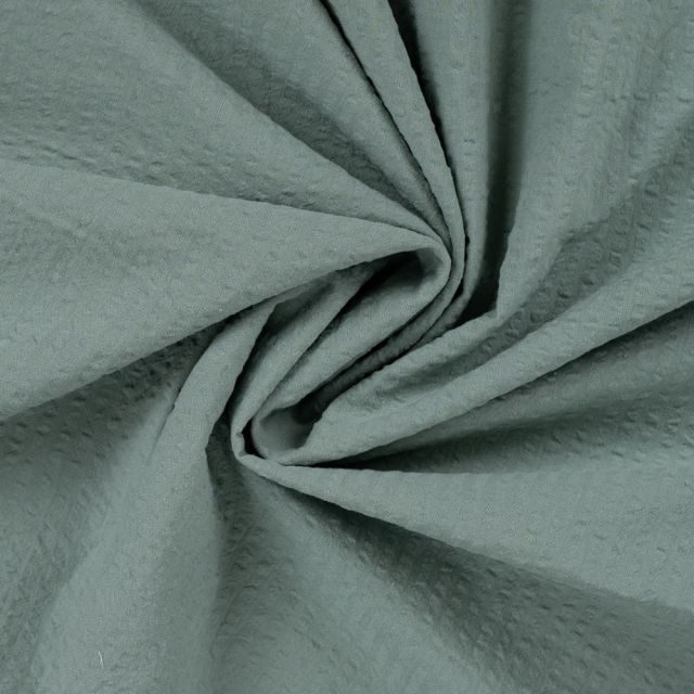 Tissu Seersucker Coton uni Vert kaki