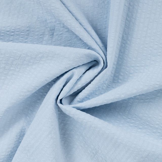 Tissu Seersucker Coton uni Bleu ciel