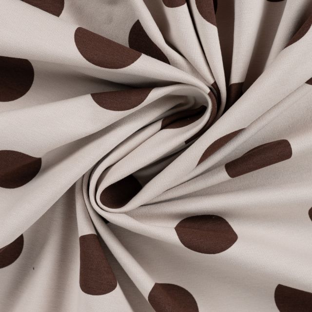Tissu Sweat léger envers gratté pois Marron sur fond Beige