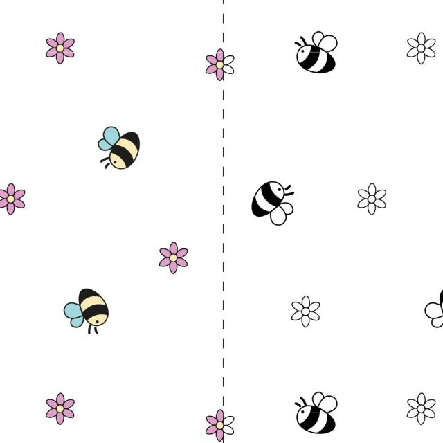 Tissu Jersey Coton magique Maya petites abeilles sur fond Blanc