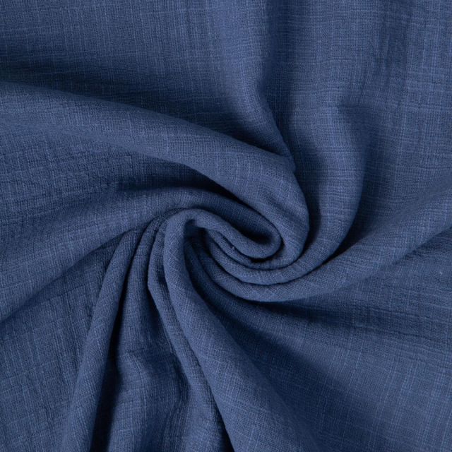 Tissu Double gaze aspect lin uni Bleu marine