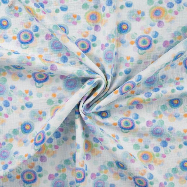 Coupon Tissu Double gaze de Coton Digital Ronds sur fond Vert menthe clair - Coupon de 200 cm