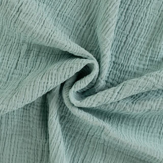 Tissu Double gaze de Coton Réversible uni Vert