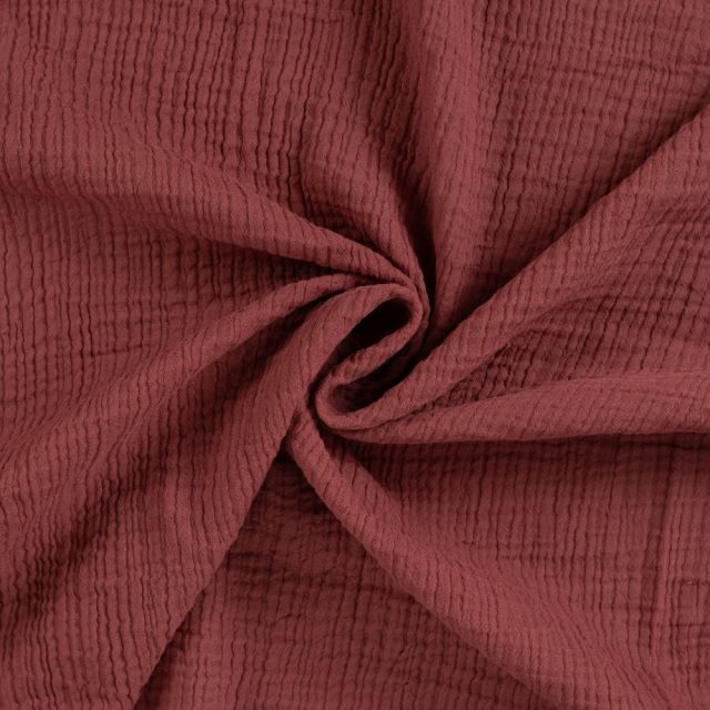 Tissu Double gaze de Coton Réversible uni Vieux rose