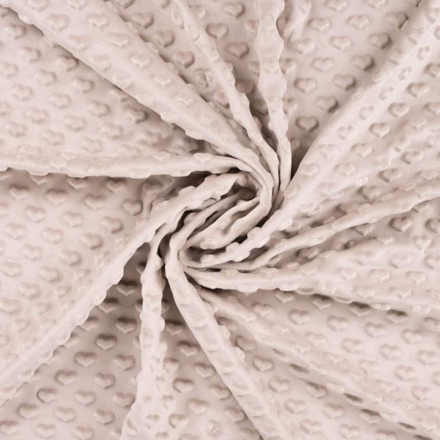 Coupon Tissu Minky Ultra doux Coeurs uni coeurs sur fond Beige sable - Coupon de 50 cm